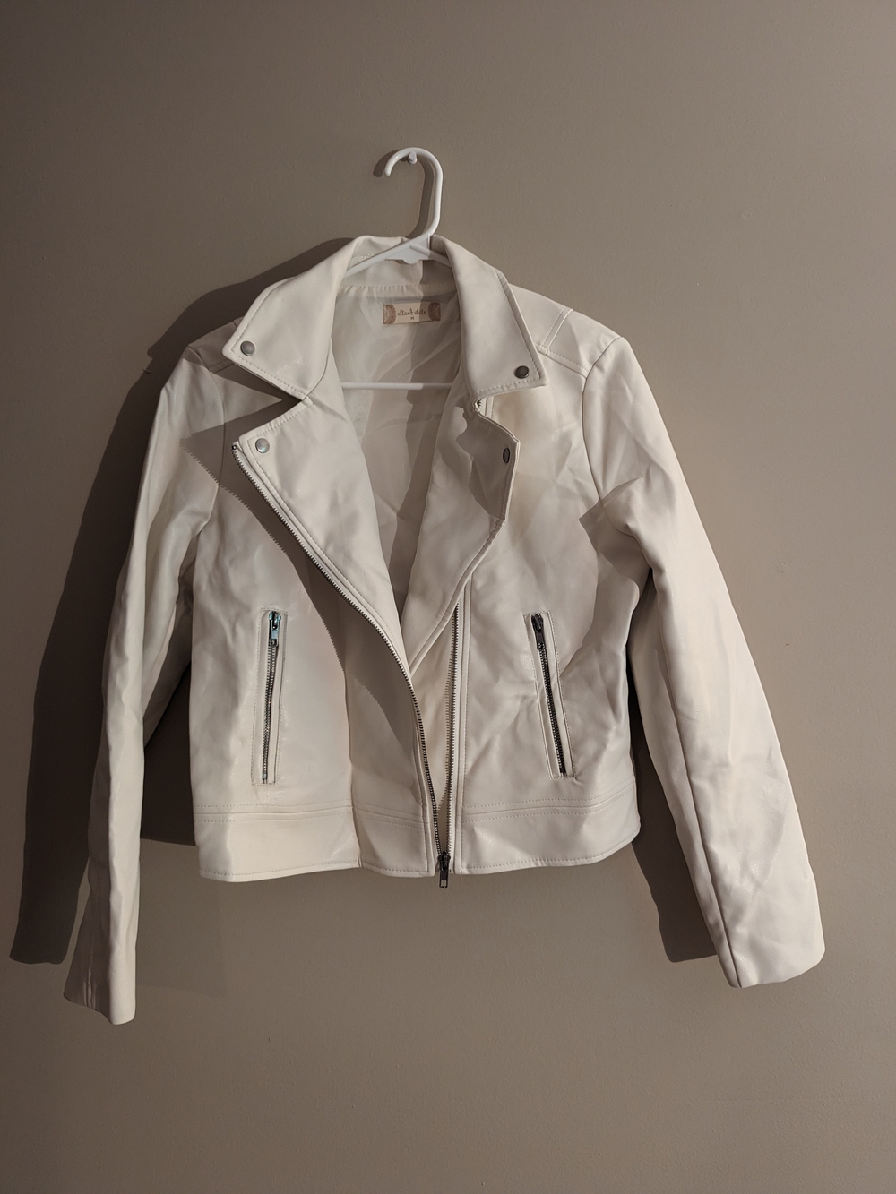 Altar'd State White Faux Leather Moto Bomber Jacket